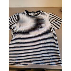 Polo Ralph Lauren Shirt Mens Sz XL Blue Black Stripe Short‎ Sleeve Orange Pony